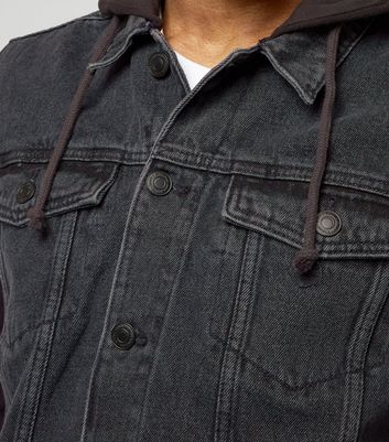 Hollister Holliser Denim Jacket With Jersey Sleeves And Hood in Black for  Men | Lyst